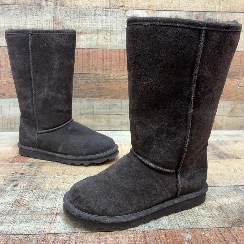 Bearpaw Boots Womens Size 8 39 Brown Suede Shearling Mid Calf Pull On Winter